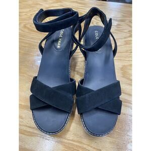 Cole Haan Cloudfeel Espadrille Wedge Sandals Women's 9.5 B Black Ankle Strap S63